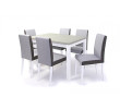 Mokka asztal 120-as Fehér + 6 db Kanzo szék Fehér/Szövetes