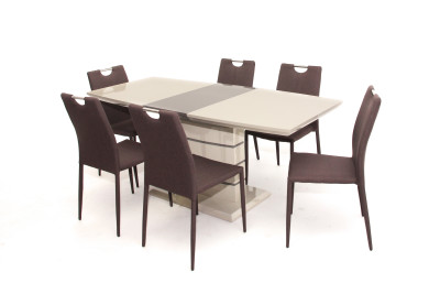 Aurél asztal 140-es Cappuccino/Barna + 6 db Szofi szék Barna