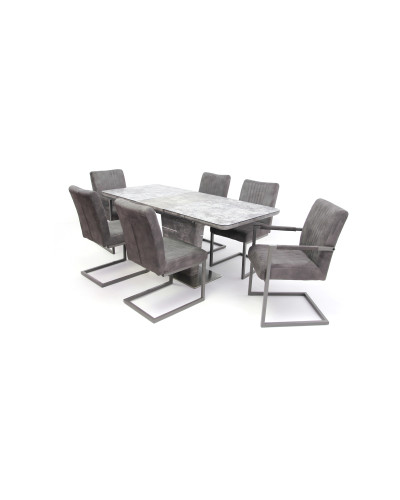 Spark asztal 140-es Cement + 6 db Hektor karfás szék Szürke szövetes
