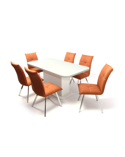 Torino asztal 160-as fehér + 6db Heli szék Barna