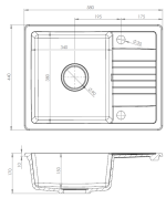 Gránit mosogatótálca 1 mély csepegtetős compact Szürke