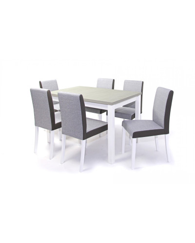 Mokka asztal 120-as Fehér + 6 db Kanzo szék Fehér/Szövetes