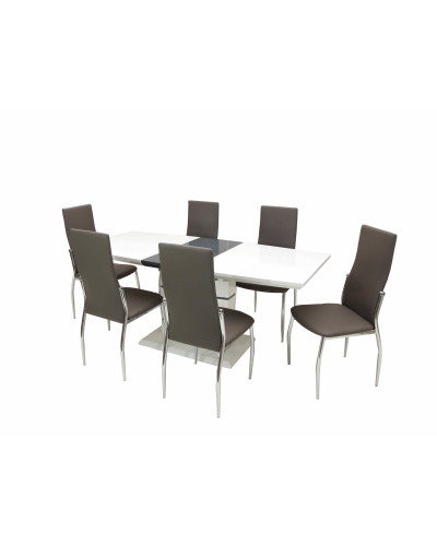Aurél asztal 140-es Fehér/Szürke + 6 db Toni szék szürke