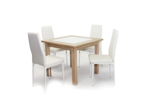 Kis Stella asztal 90x90-es Világos Avellino + 4 db Geri szék Fehér