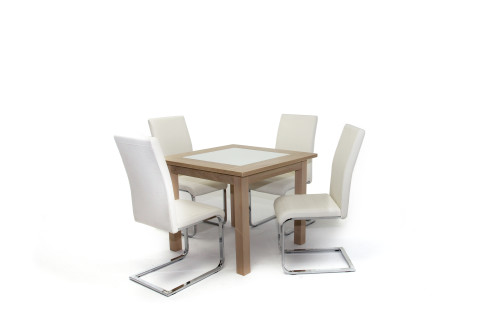 Kis Stella asztal 90x90-es Világos Avellino + 4 db Boston szék Fehér