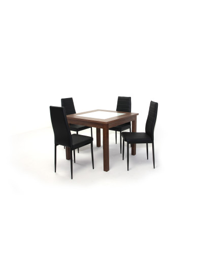 Kis Stella asztal 90x90-es Sötét Avellino + 4 db Geri szék Fekete