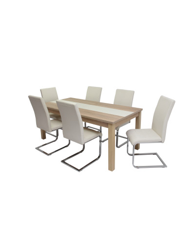 Irish asztal 180-as Sonoma/Beige + 6 db Boston szék Fehér