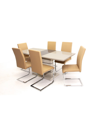 Aurél asztal 140-es Cappuccino/Barna + 6 db Boston szék Beige