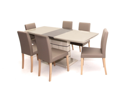 Aurél asztal 140-es Cappuccino/Barna + 6 db Kanzo szék Sonoma/Cappuccino