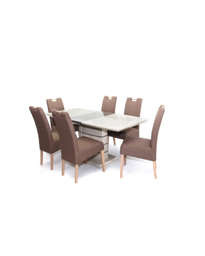 Aurél asztal 140-es Cappuccino/Barna + 6 db Atos szék Sonoma/Cappuccino