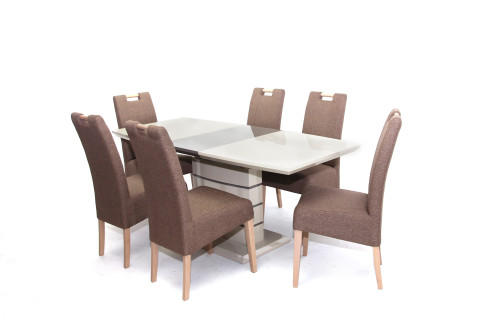 Aurél asztal 140-es Cappuccino/Barna + 6 db Atos szék Sonoma/Cappuccino