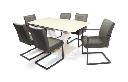 Hektor asztal 160-as Fehér/Szürke + 4 db Hektor szék Szürke + 2 db Hektor karfás szék Szürke