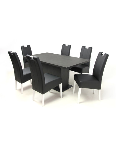 Kevin asztal 160-as Néro + 6 db Atos szék Fehér/Fekete