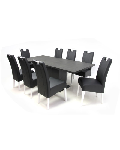 Kevin asztal 160-as Néro + 8 db Atos szék Fehér/Fekete