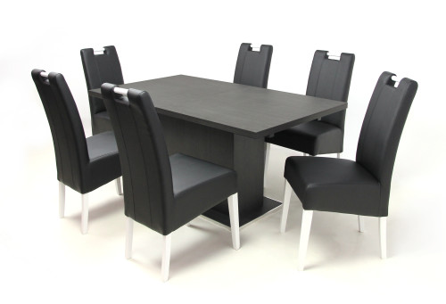 Kevin asztal 160-as Néro + 6 db Atos szék Fehér/Fekete