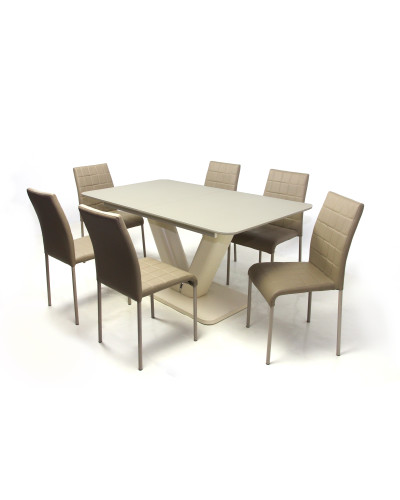 Hektor asztal 160-as Beige/Cappuccino + 6 db Kris szék Cappuccino